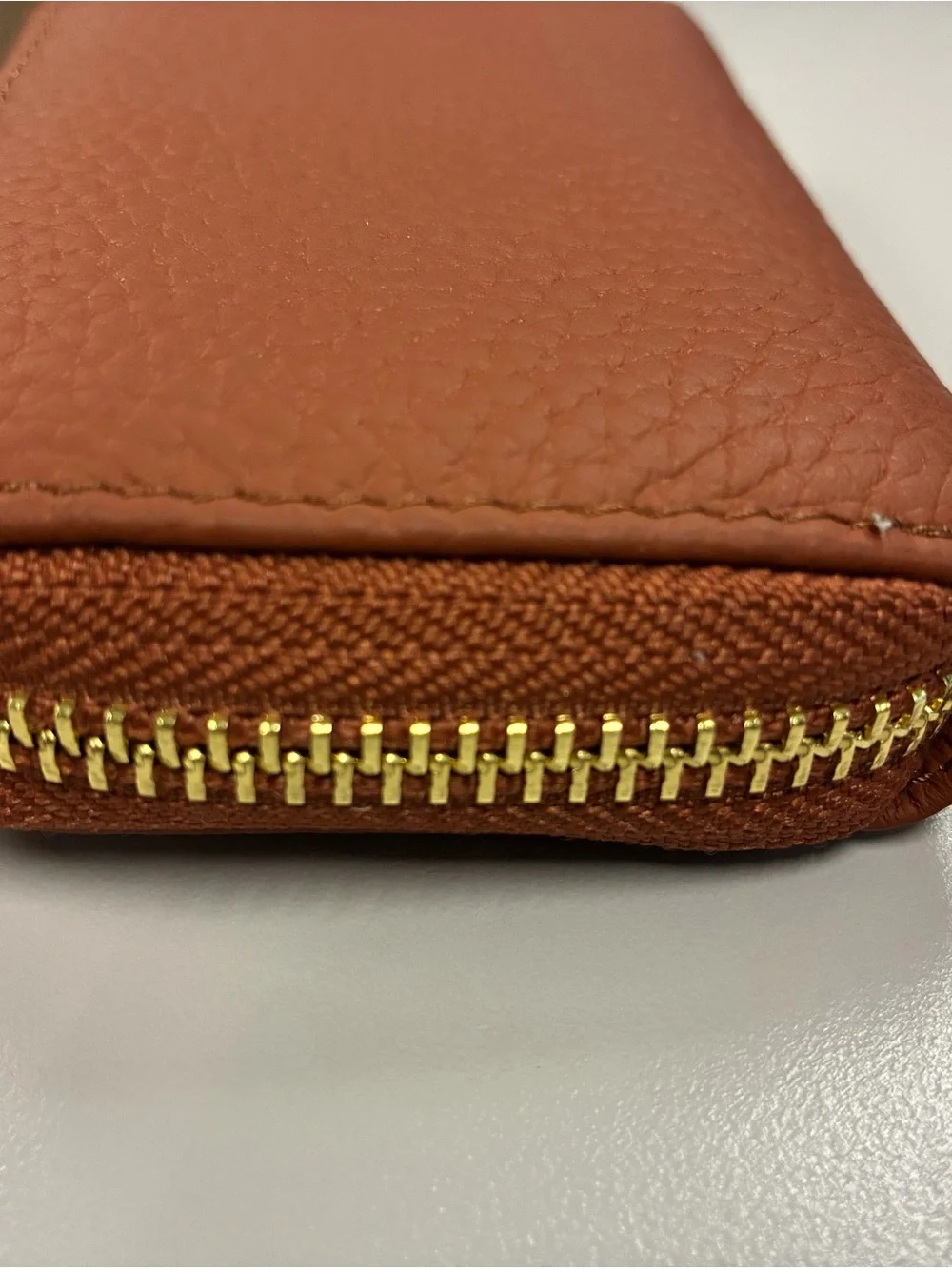 RFID Leather Zip Key Case with Gold Bee Accent - Brown